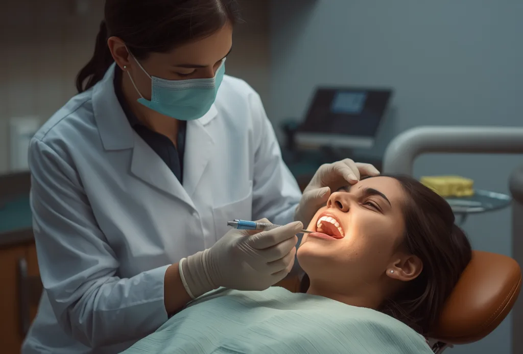 Professional dental treatment showing how to cure mouth ulcer with expert care at a modern dental clinic.